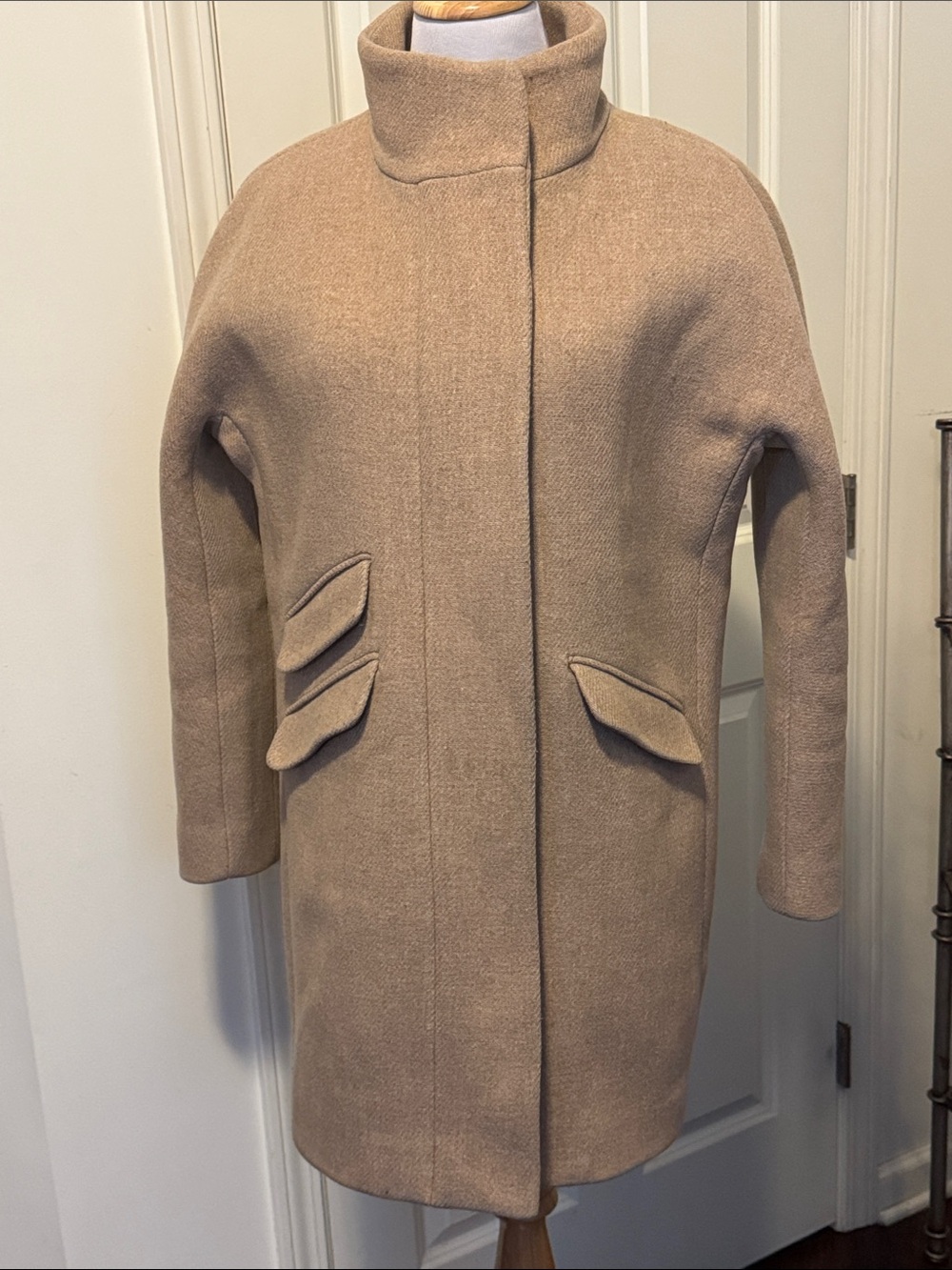 J. Crew Camel Italian Wool-Blend High-Collar Pea Coat
